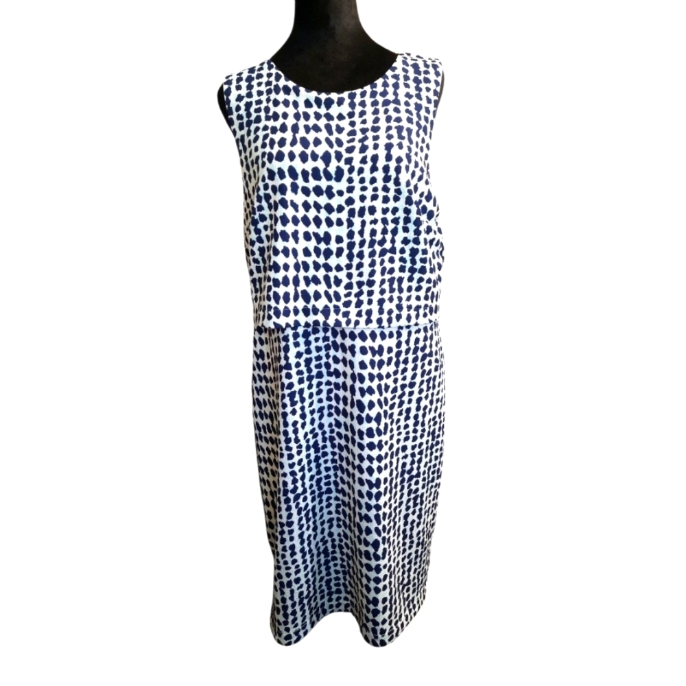 Ann Taylor Sleeveless Blue and White Patterned Dress Size 14